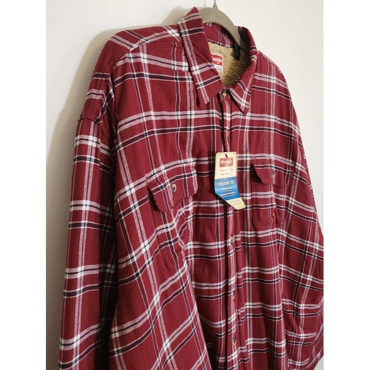 Wrangler Burgundy Plaid Sherpa Lined Flannel Shacket Size 3XL NWT