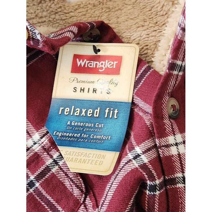 Wrangler Burgundy Plaid Sherpa Lined Flannel Shacket Size 3XL NWT