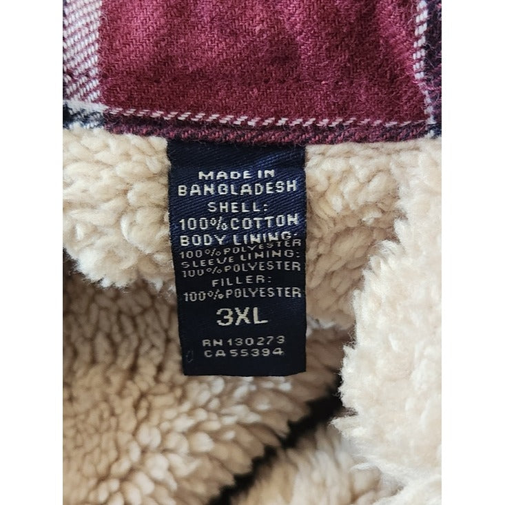 Wrangler Burgundy Plaid Sherpa Lined Flannel Shacket Size 3XL NWT