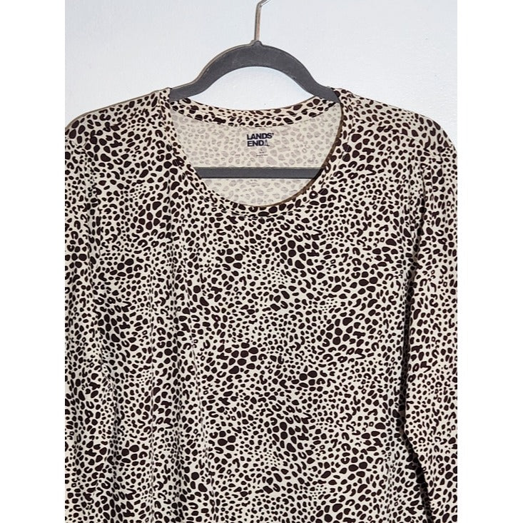 Lands’ End Cream and Brown Leopard Print Tunic Tee Size Large