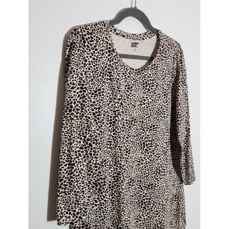 Lands’ End Cream and Brown Leopard Print Tunic Tee Size Large