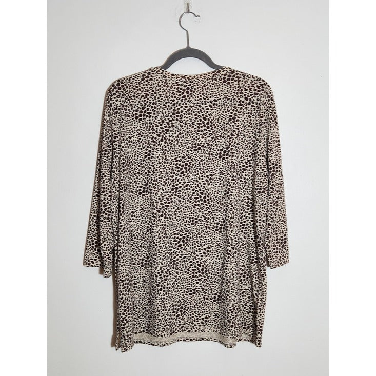 Lands’ End Cream and Brown Leopard Print Tunic Tee Size Large