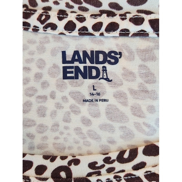 Lands’ End Cream and Brown Leopard Print Tunic Tee Size Large