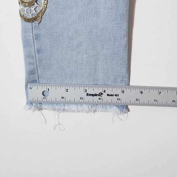 Boston Proper Light Wash Floral Appliqué Cropped Jeans Size 4