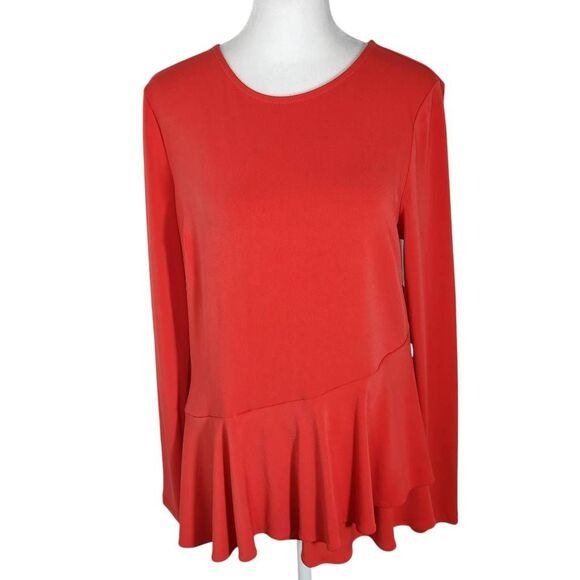 Beige by ECI Red Blouse with Layered Hemline Size Medium, New