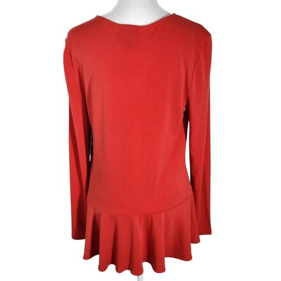 Beige by ECI Red Blouse with Layered Hemline Size Medium, New