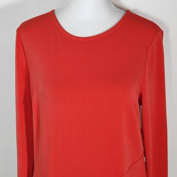 Beige by ECI Red Blouse with Layered Hemline Size Medium, New