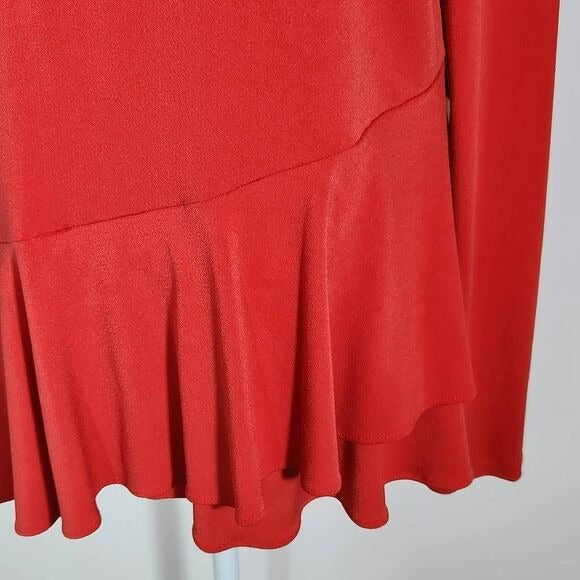 Beige by ECI Red Blouse with Layered Hemline Size Medium, New