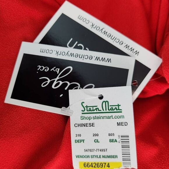 Beige by ECI Red Blouse with Layered Hemline Size Medium, New