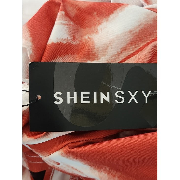 SHEIN Orange and White Print Tie Front Crop Top Size Medium NWT