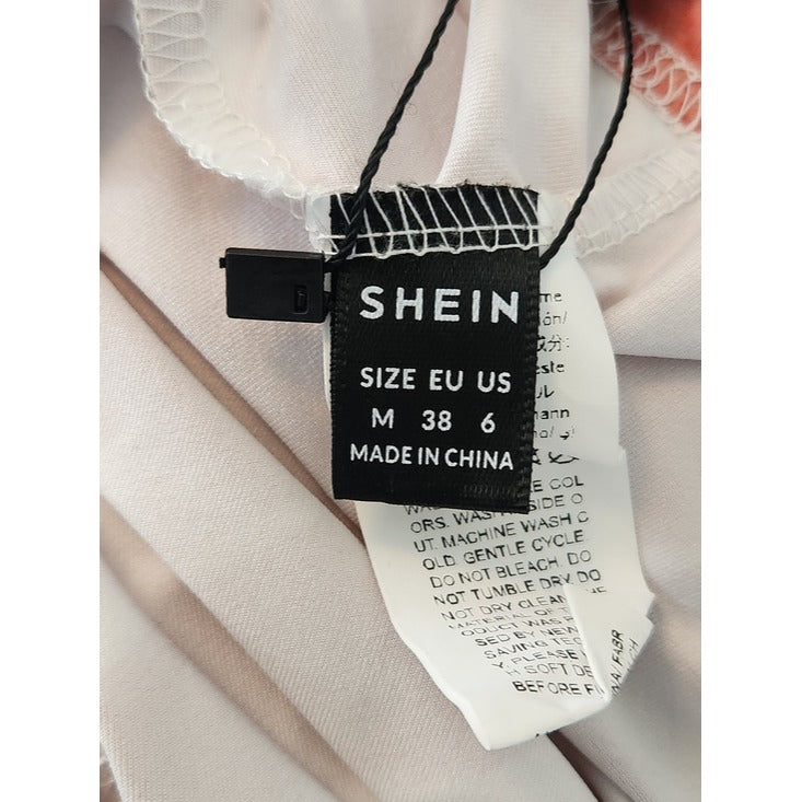 SHEIN Orange and White Print Tie Front Crop Top Size Medium NWT