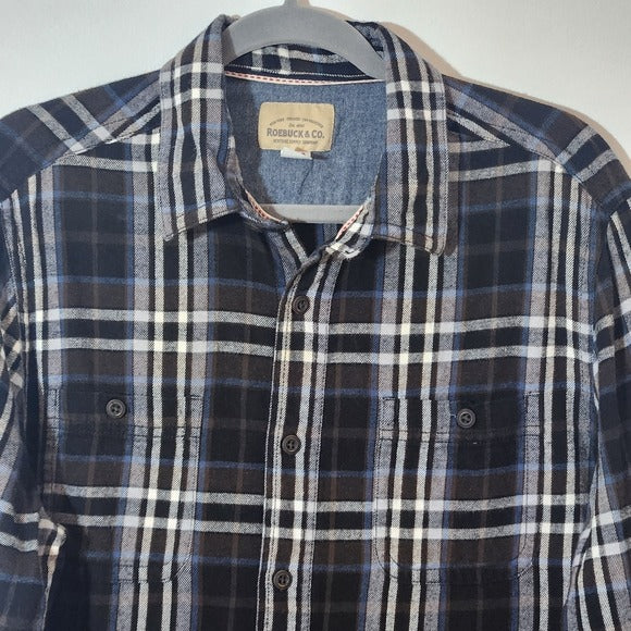 Roebuck & Co. Men’s Brown Plaid Button Down Flannel Shirt Size Large