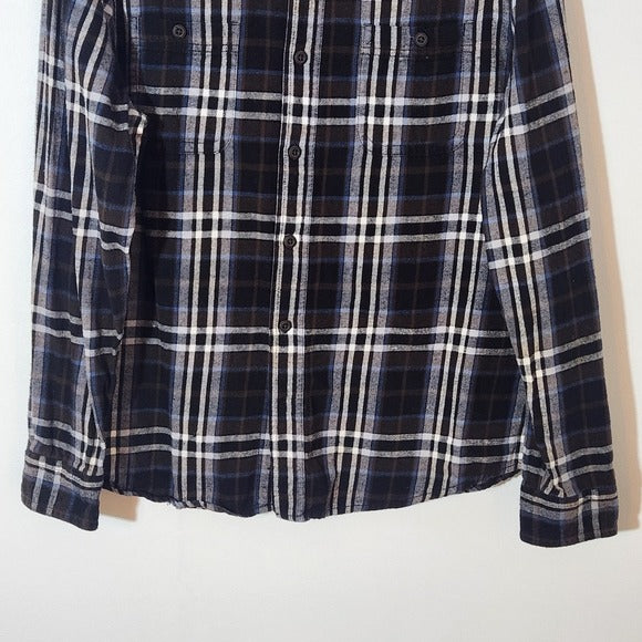 Roebuck & Co. Men’s Brown Plaid Button Down Flannel Shirt Size Large