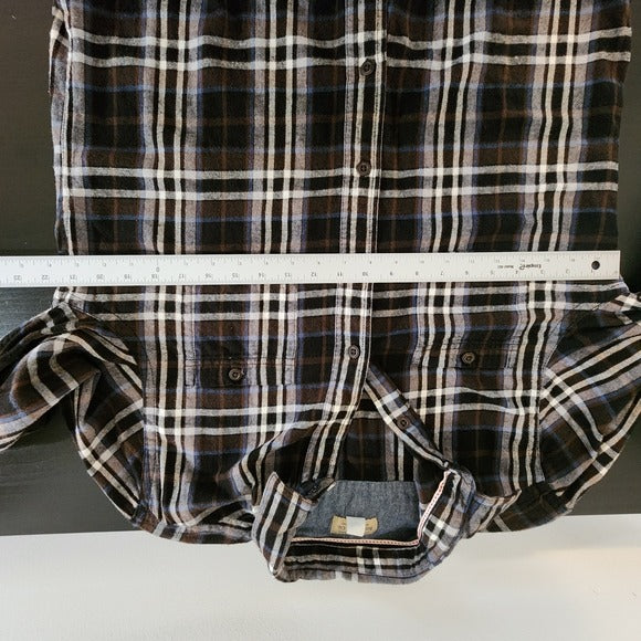 Roebuck & Co. Men’s Brown Plaid Button Down Flannel Shirt Size Large