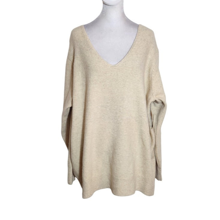 Skies Are Blue Cream Oatmeal V-Neck Sweater Size 1X NWT