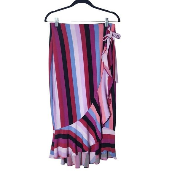 eci Colorful Stripe Wrap Skirt Size Small Purple and Blue Stripe Ruffle Skirt
