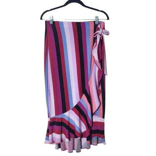 eci Colorful Stripe Wrap Skirt Size Small Purple and Blue Stripe Ruffle Skirt