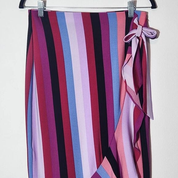 eci Colorful Stripe Wrap Skirt Size Small Purple and Blue Stripe Ruffle Skirt