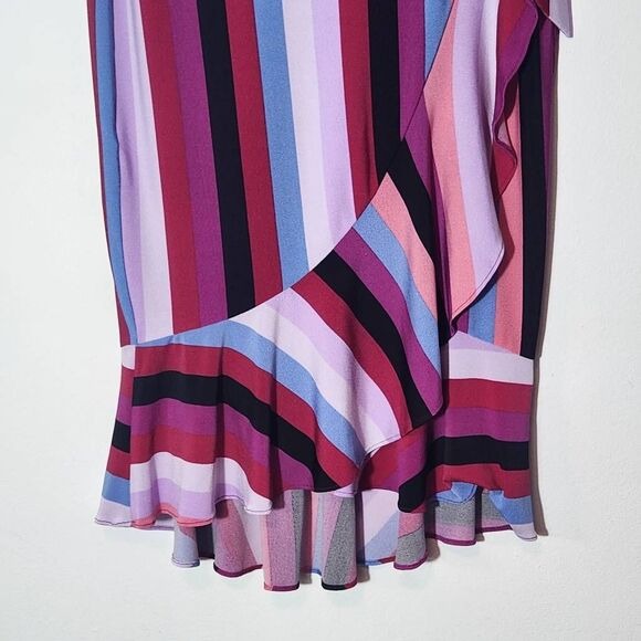 eci Colorful Stripe Wrap Skirt Size Small Purple and Blue Stripe Ruffle Skirt