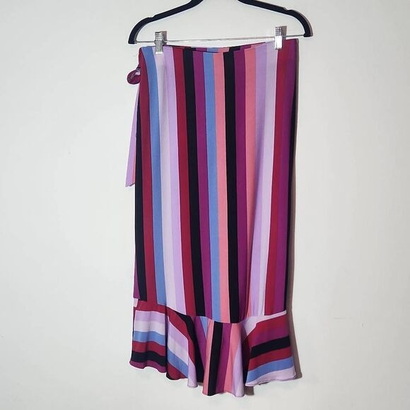 eci Colorful Stripe Wrap Skirt Size Small Purple and Blue Stripe Ruffle Skirt