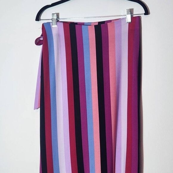 eci Colorful Stripe Wrap Skirt Size Small Purple and Blue Stripe Ruffle Skirt