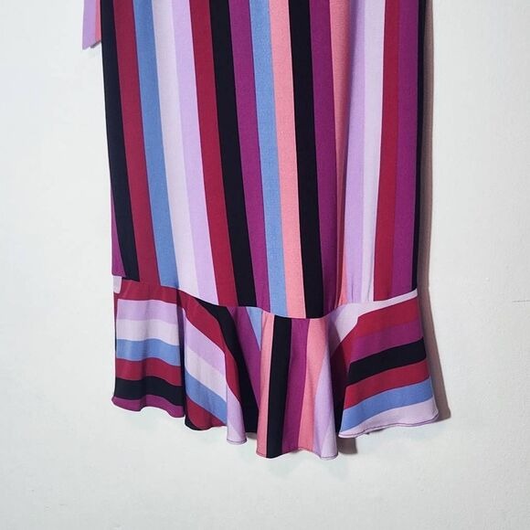 eci Colorful Stripe Wrap Skirt Size Small Purple and Blue Stripe Ruffle Skirt