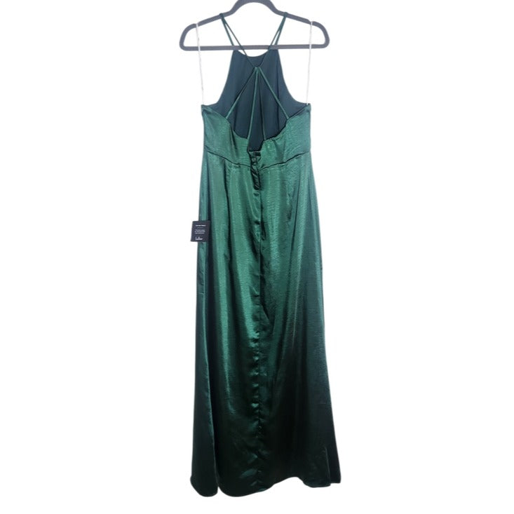 Lulus Emerald Green Satin Halter Maxi Dress Size Large NWOT Wedding Guest Dress