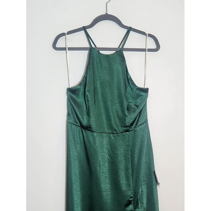 Lulus Emerald Green Satin Halter Maxi Dress Size Large NWOT Wedding Guest Dress