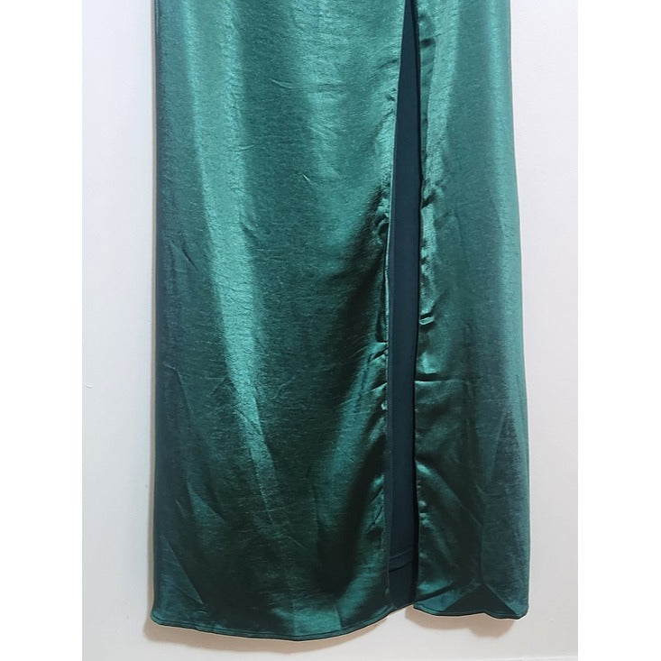 Lulus Emerald Green Satin Halter Maxi Dress Size Large NWOT Wedding Guest Dress