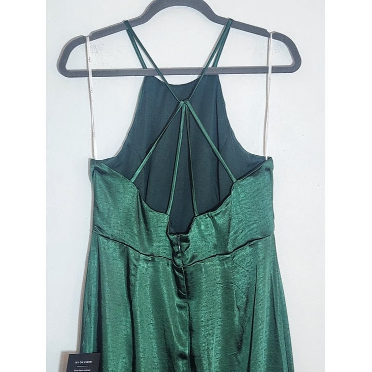 Lulus Emerald Green Satin Halter Maxi Dress Size Large NWOT Wedding Guest Dress