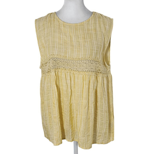 Altar'd State Yellow and Ivory Striped Sleeveless Babydoll Top NWT Size Medium