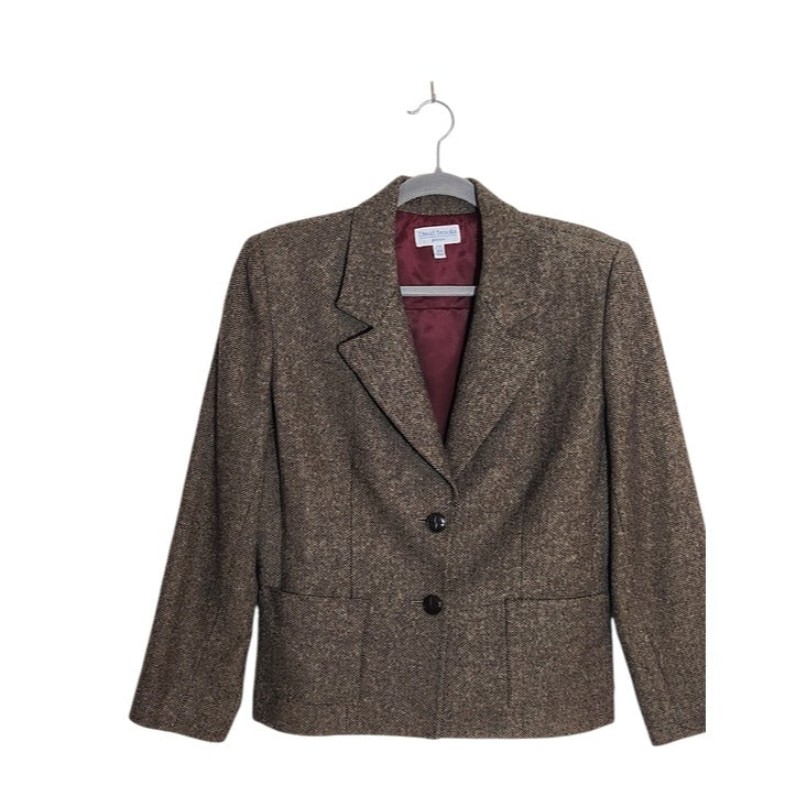 David Brooks Brown Herringbone Blazer Size 10 Petite