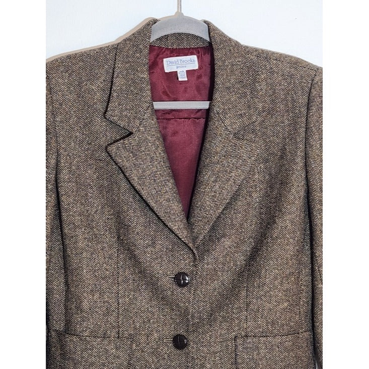 David Brooks Brown Herringbone Blazer Size 10 Petite