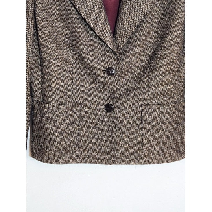 David Brooks Brown Herringbone Blazer Size 10 Petite