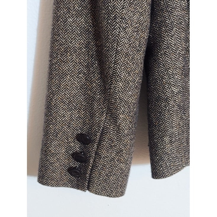 David Brooks Brown Herringbone Blazer Size 10 Petite