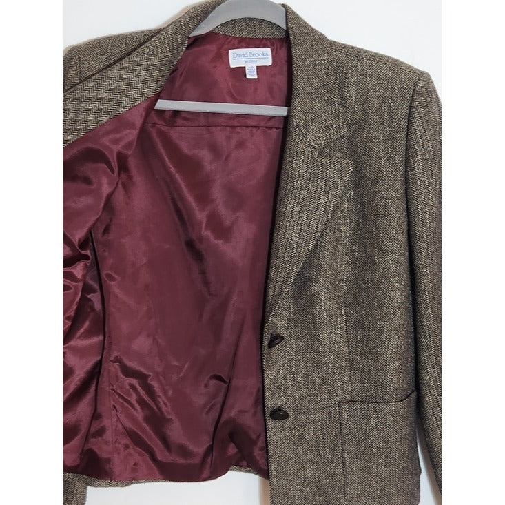 David Brooks Brown Herringbone Blazer Size 10 Petite