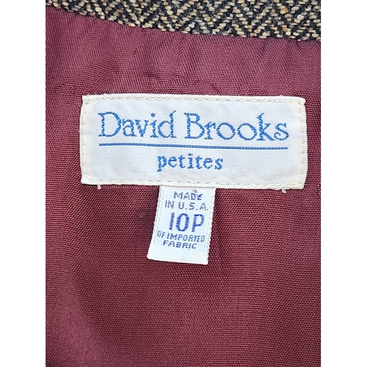 David Brooks Brown Herringbone Blazer Size 10 Petite