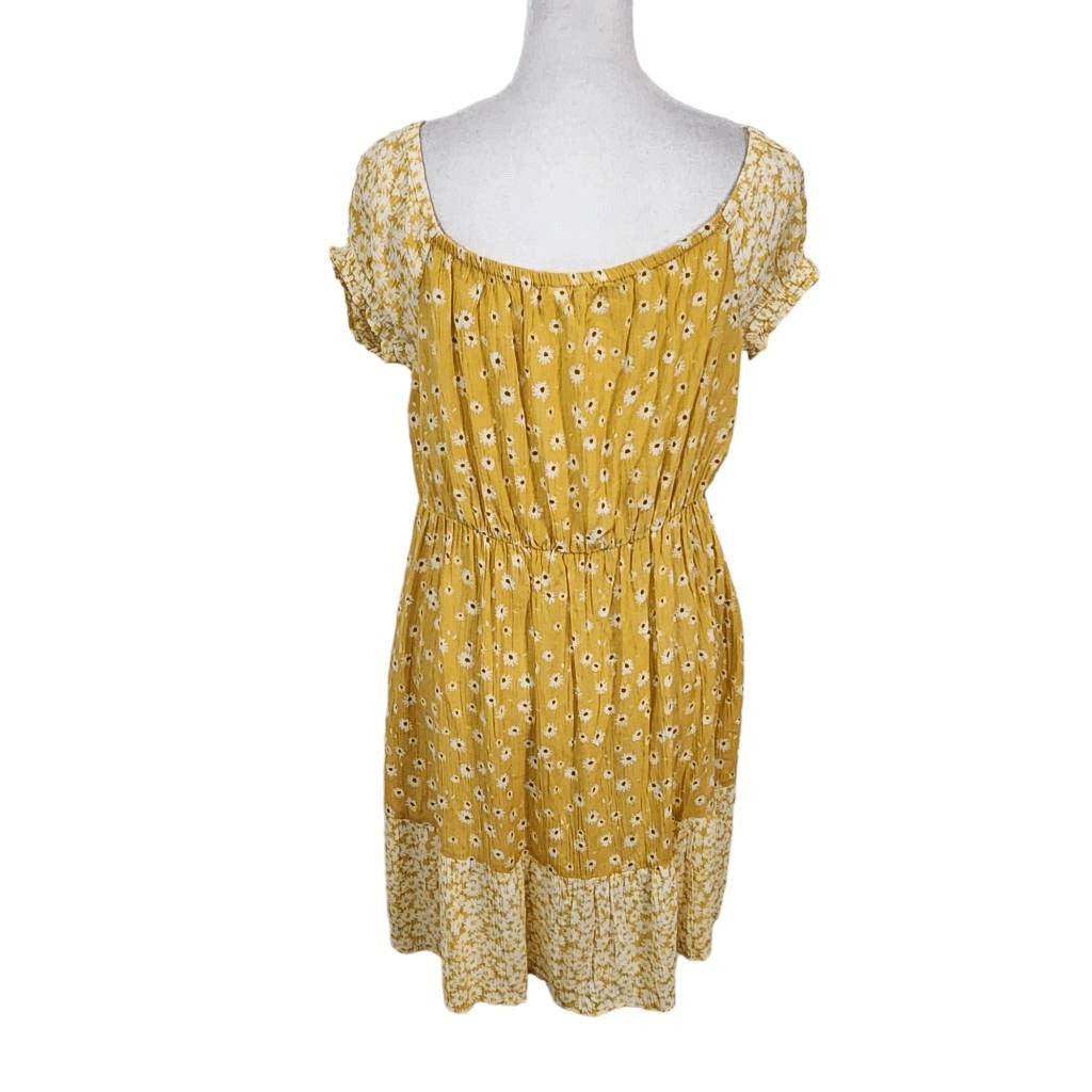 Derek Heart Yellow Floral Mini Dress with Cutout Size Large Floral Boho Dress