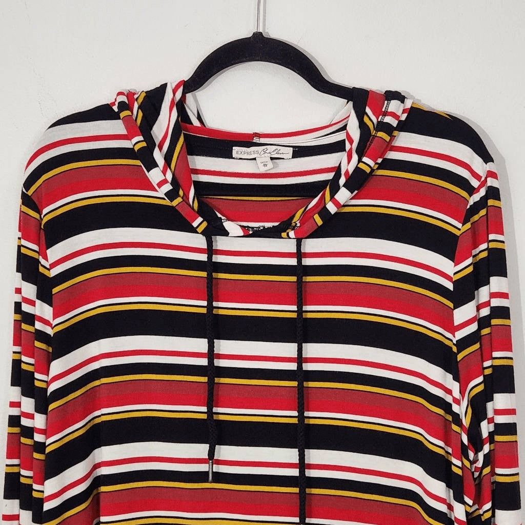 Express Red Stripe Cropped Hoodie Size XL Striped Knit Top with Hoodie