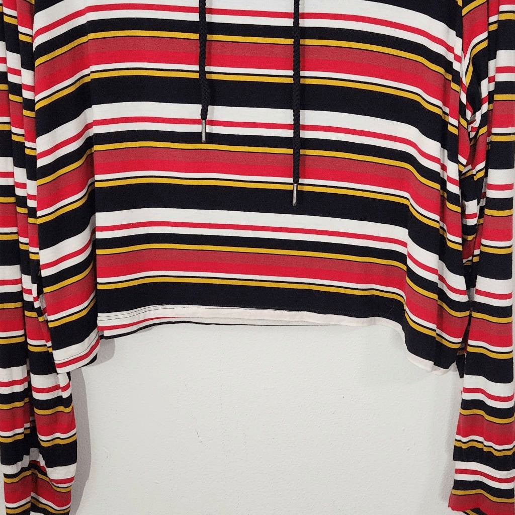 Express Red Stripe Cropped Hoodie Size XL Striped Knit Top with Hoodie