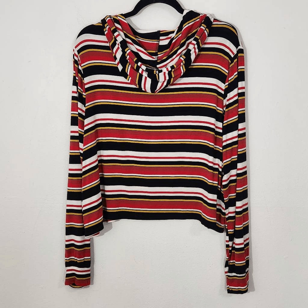 Express Red Stripe Cropped Hoodie Size XL Striped Knit Top with Hoodie