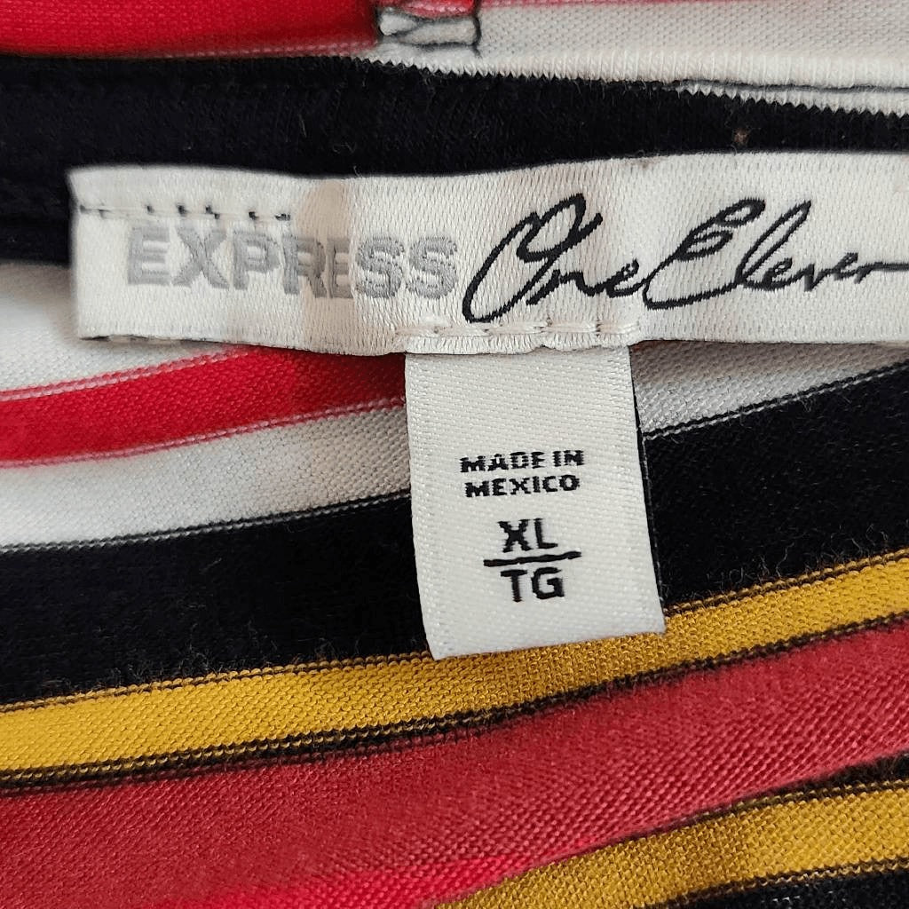 Express Red Stripe Cropped Hoodie Size XL Striped Knit Top with Hoodie