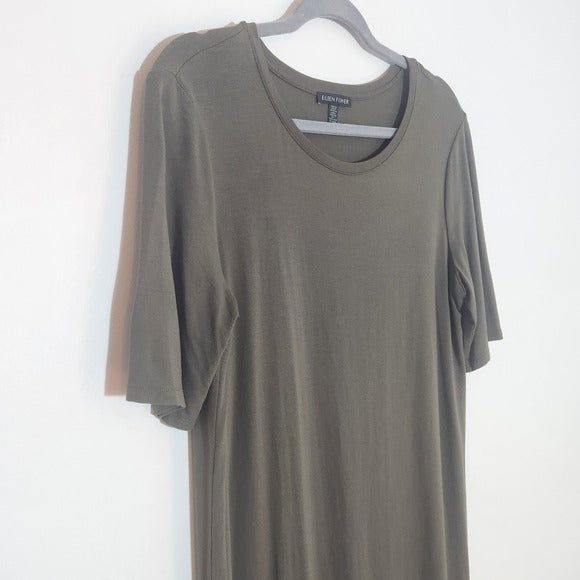 Eileen Fisher Army Green T-Shirt Midi Dress Size Small