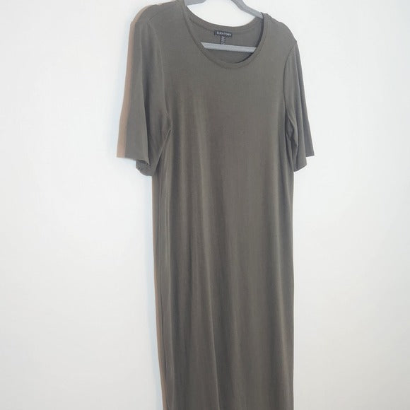Eileen Fisher Army Green T-Shirt Midi Dress Size Small