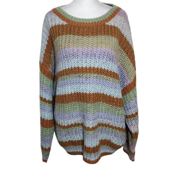 Haptics Colorful Stripe Sweater Size 2X Plus Size Striped Chunky Knit Sweater