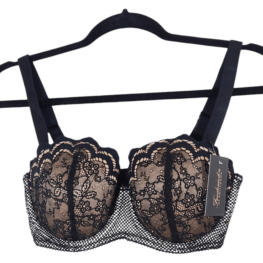 Frederick's of Hollywood Nude and Black Lace Padded Bra 32DD NWT Lingerie Shower
