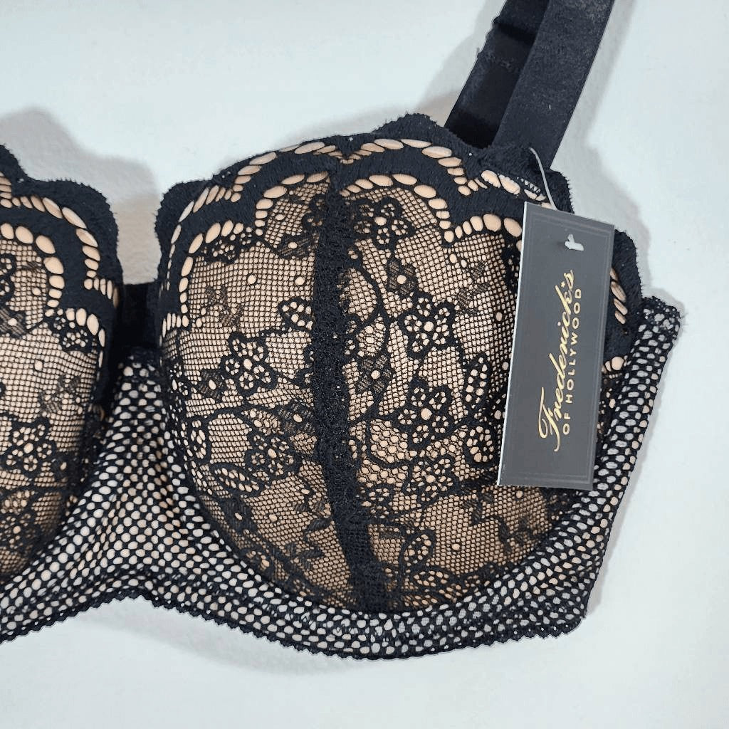 Frederick's of Hollywood Nude and Black Lace Padded Bra 32DD NWT Lingerie Shower