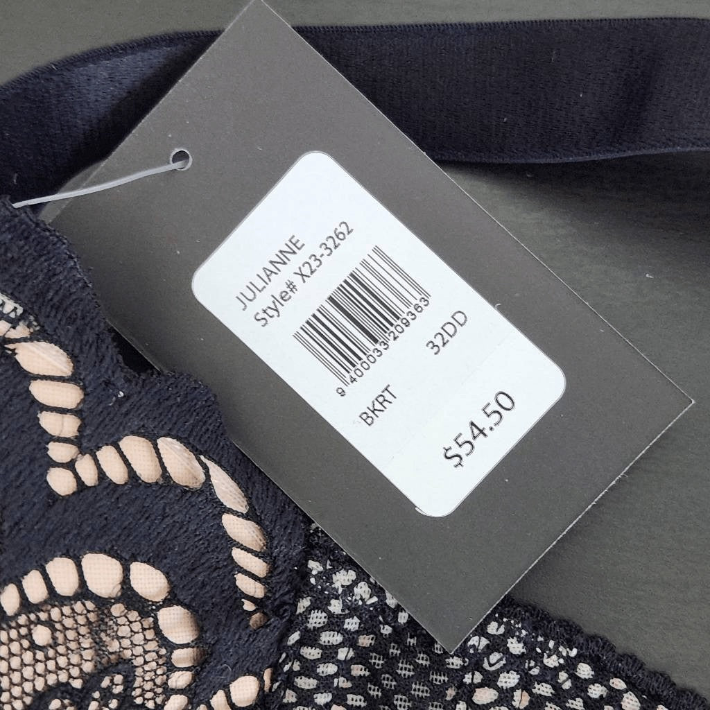 Frederick's of Hollywood Nude and Black Lace Padded Bra 32DD NWT Lingerie Shower