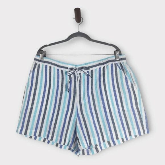 Liz Claiborne Blue Striped Linen Shorts NWOT Size XXL Preppy Striped Shorts