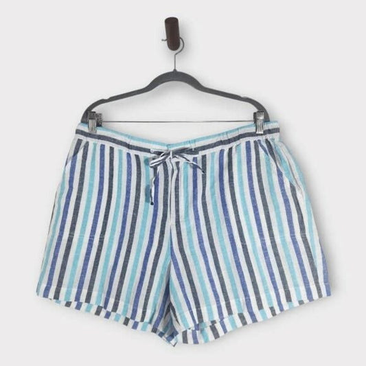 Liz Claiborne Blue Striped Linen Shorts NWOT Size XXL Preppy Striped Shorts